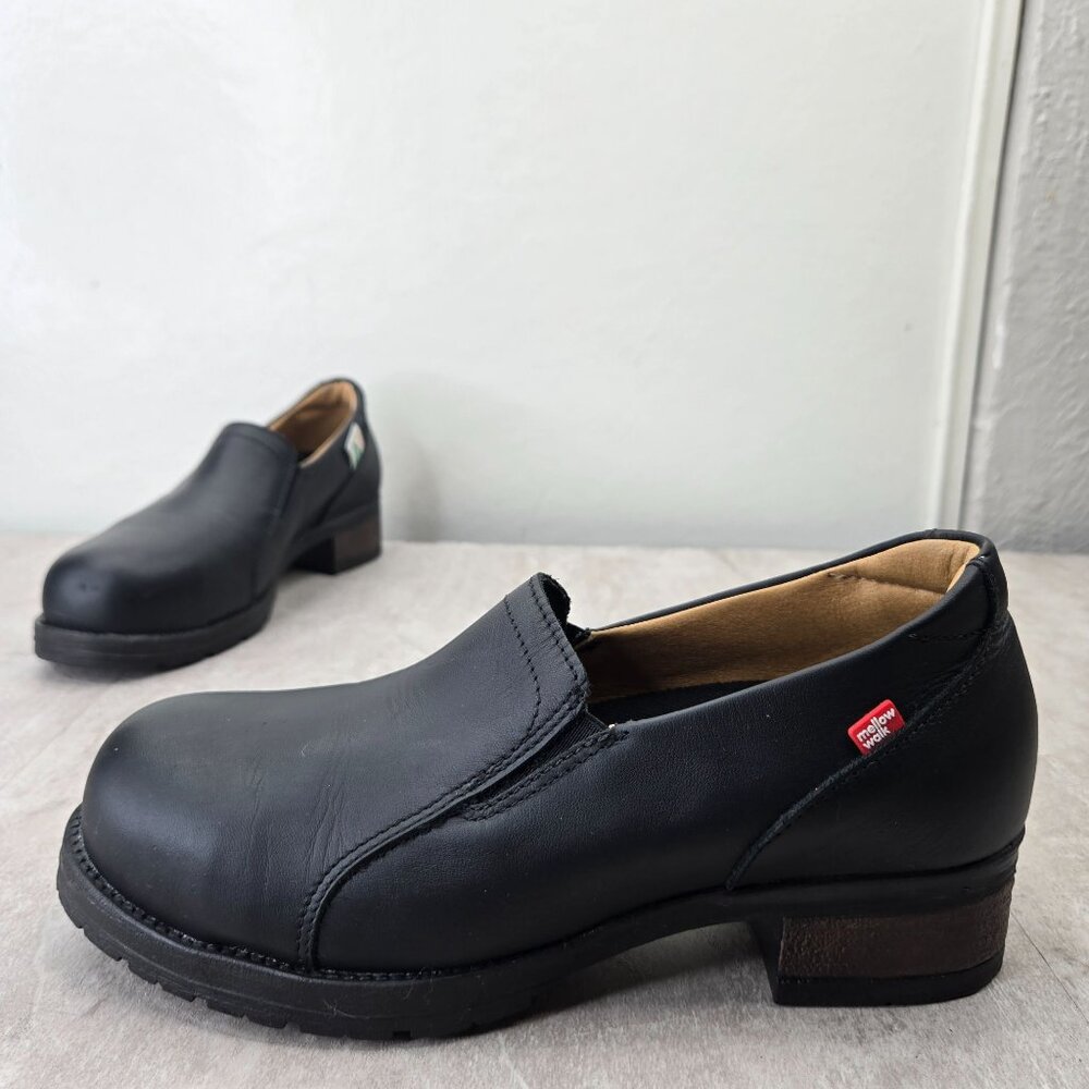 Mellow Walk Slip Resistant Steel Toe Work Loafer Shoes 6.5 Black Leather Comfort